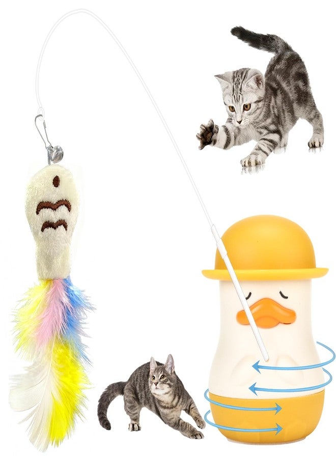 Walfront Cat Toy Wand, Long Self-Play Teaser with Yellow Duck, Catnip Ball, Bell Attachment and 360° Rotating Suction Base for Indoor Cats & Kittens, Handheld or Floor Play for Fun and Active Pets - Image 1